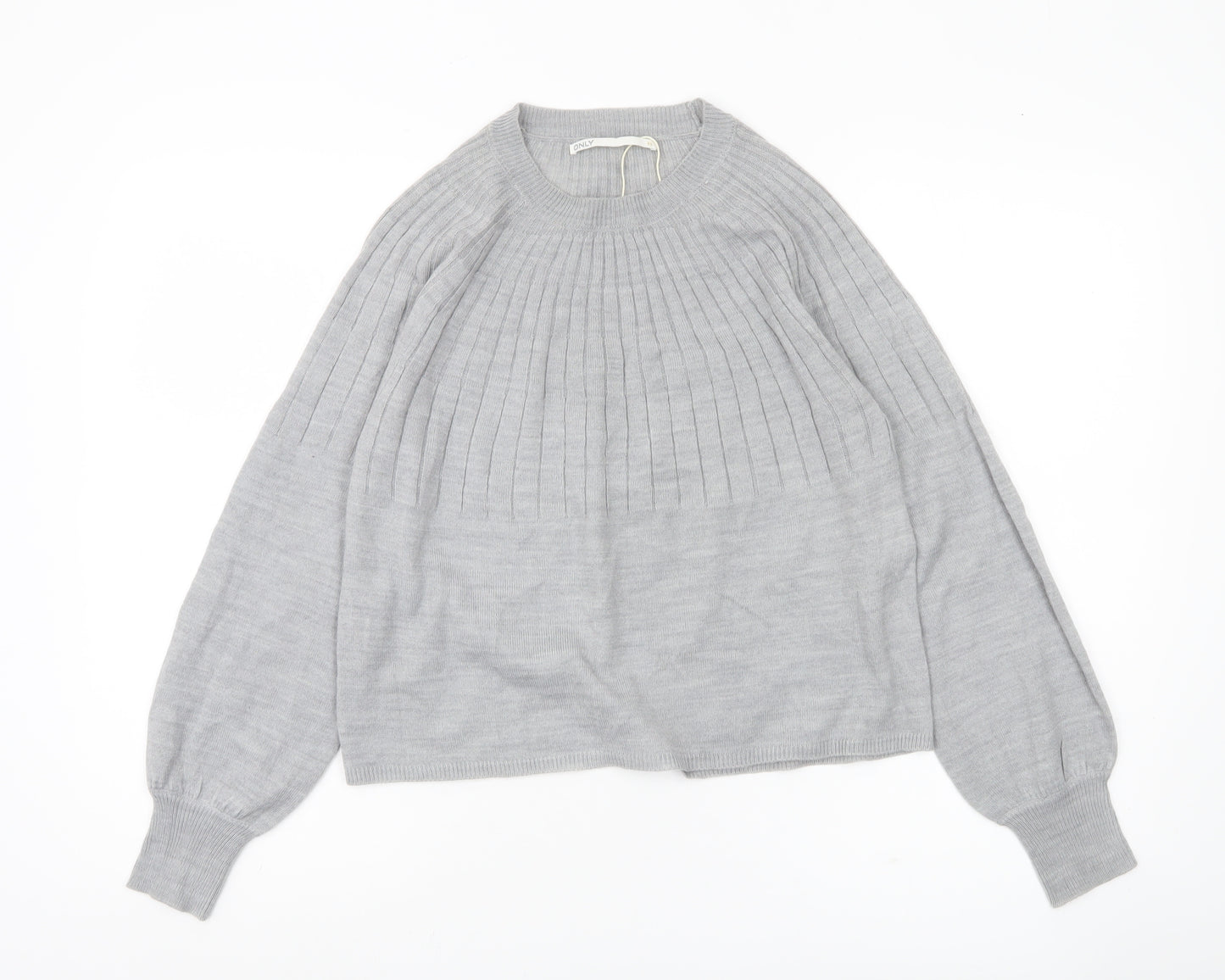 ONLY Womens Grey Knit Jumper M Crew Neck Long Sleeve Pullover