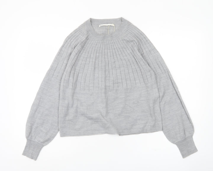 ONLY Womens Grey Knit Jumper M Crew Neck Long Sleeve Pullover