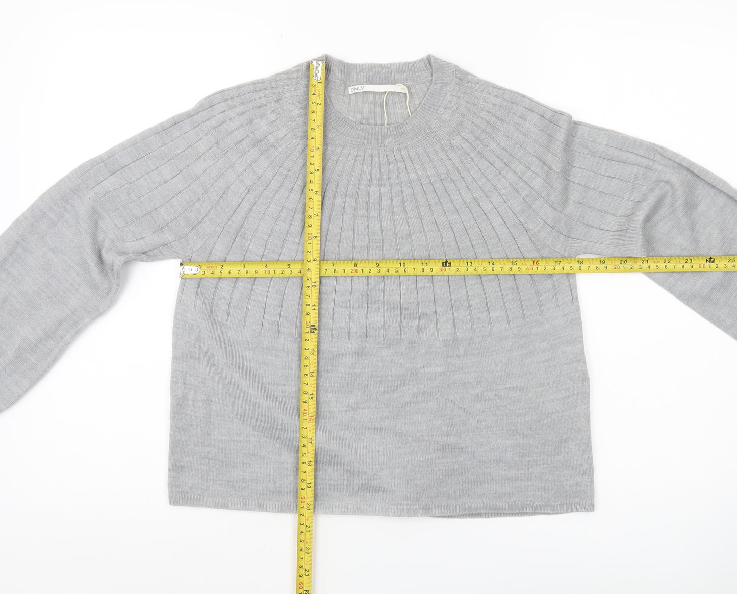 ONLY Womens Grey Knit Jumper M Crew Neck Long Sleeve Pullover
