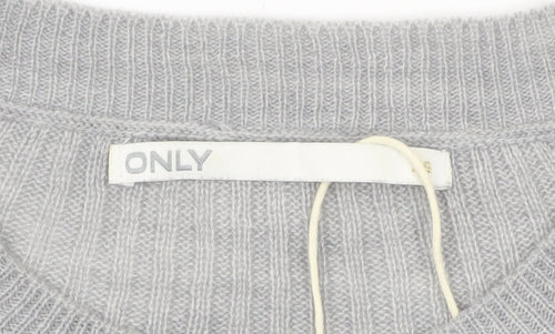 ONLY Womens Grey Knit Jumper M Crew Neck Long Sleeve Pullover