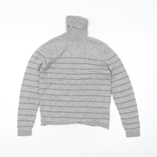 Massimo Dutti Womens Grey Roll Neck Wool Blend Striped Jumper Size 8
