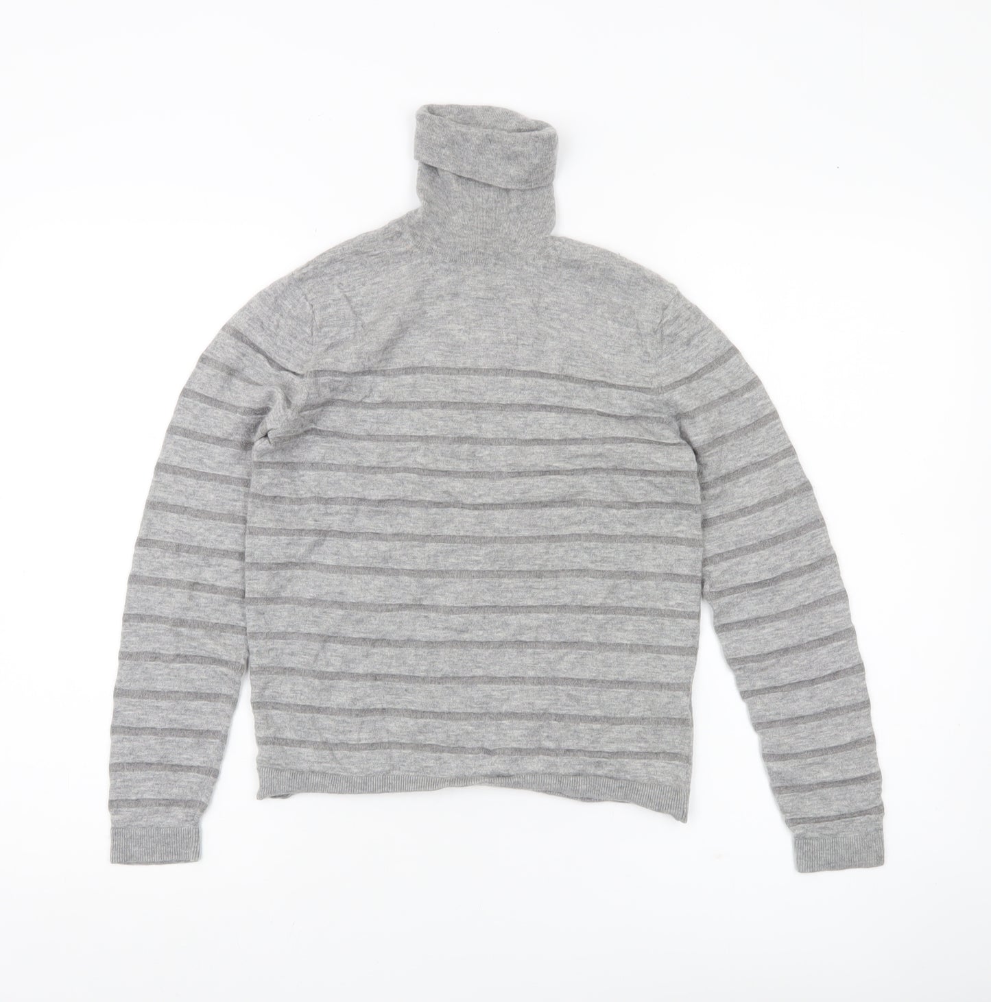Massimo Dutti Womens Grey Roll Neck Wool Blend Striped Jumper Size 8