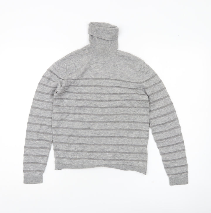 Massimo Dutti Womens Grey Roll Neck Wool Blend Striped Jumper Size 8