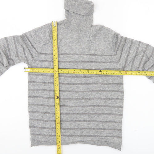 Massimo Dutti Womens Grey Roll Neck Wool Blend Striped Jumper Size 8