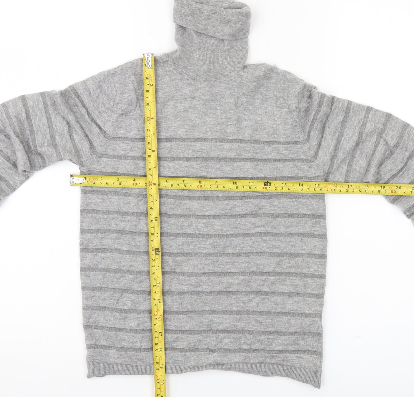 Massimo Dutti Womens Grey Roll Neck Wool Blend Striped Jumper Size 8