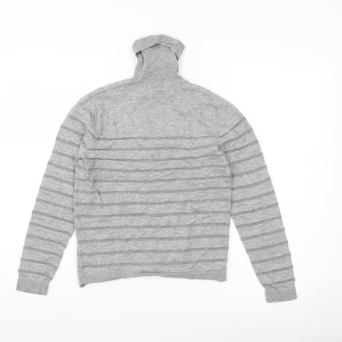 Massimo Dutti Womens Grey Roll Neck Wool Blend Striped Jumper Size 8
