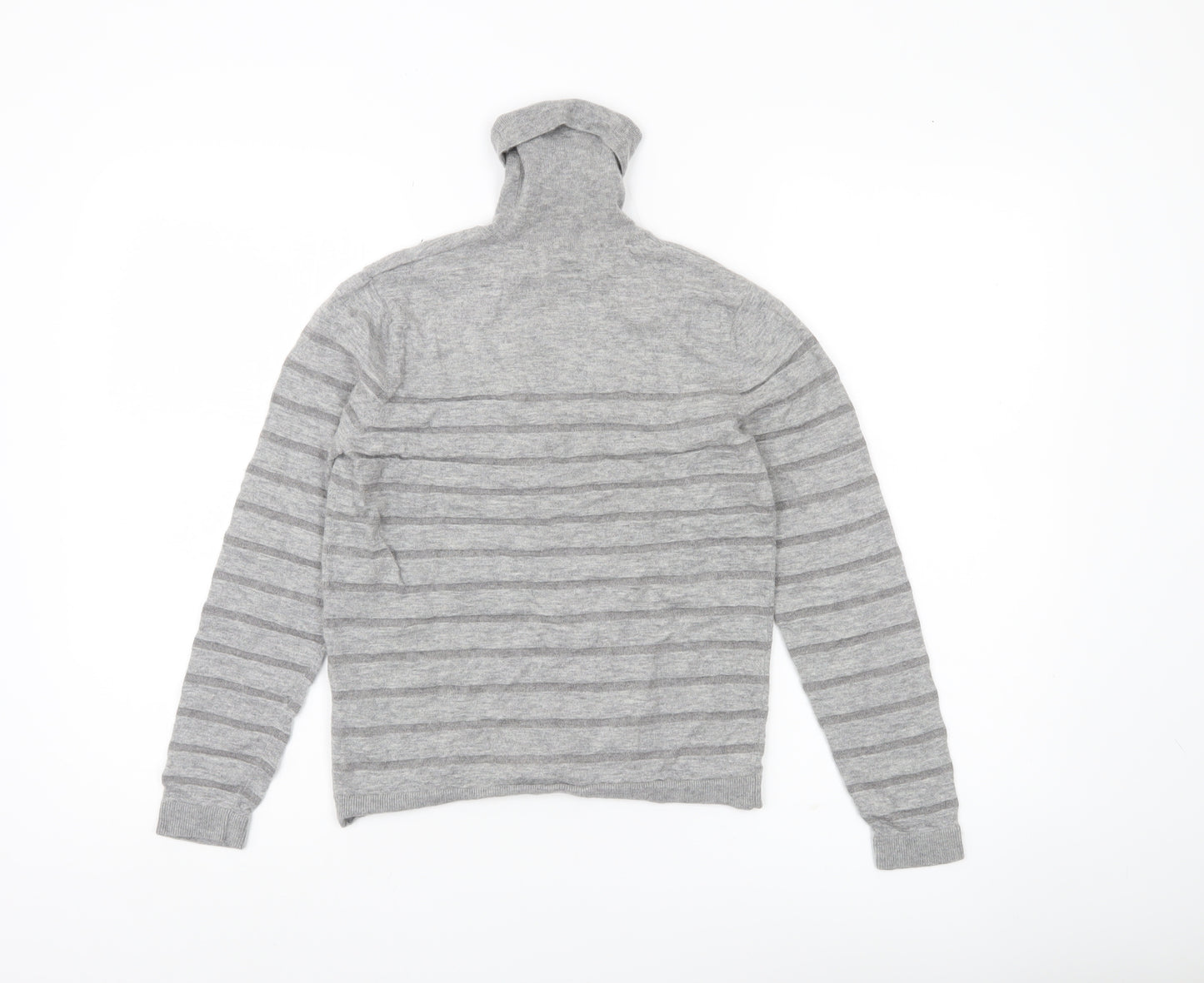Massimo Dutti Womens Grey Roll Neck Wool Blend Striped Jumper Size 8
