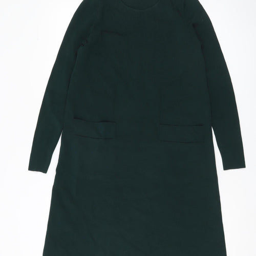 COS Women Green XS Shift Dress Long Sleeve Knit Viscose Blend