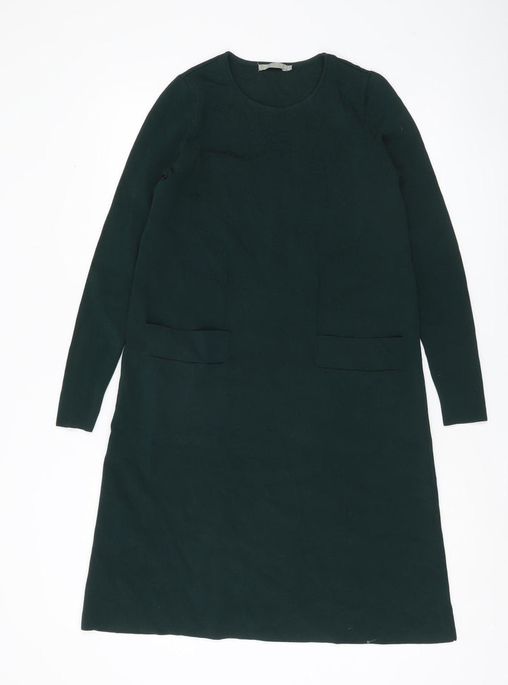COS Women Green XS Shift Dress Long Sleeve Knit Viscose Blend