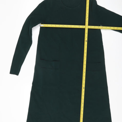 COS Women Green XS Shift Dress Long Sleeve Knit Viscose Blend