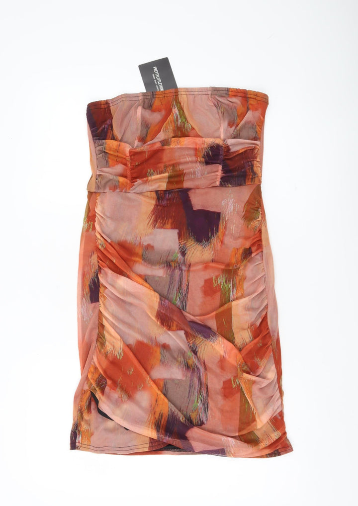 PrettyLittleThing Women’s Multicoloured Bodycon Strapless Ruched Dress Size 16