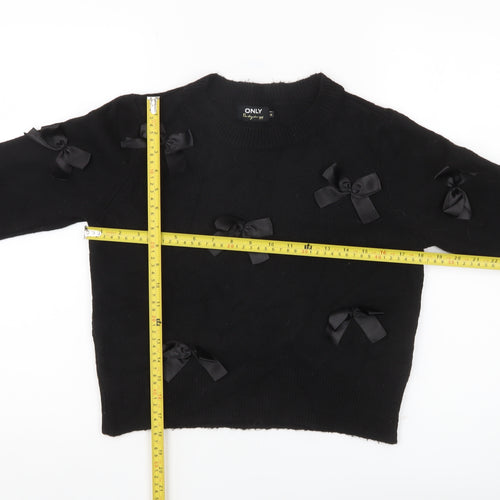 ONLY Womens Black XS Bow Accent Crew Neck Knit Jumper