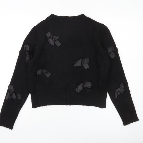 ONLY Womens Black XS Bow Accent Crew Neck Knit Jumper