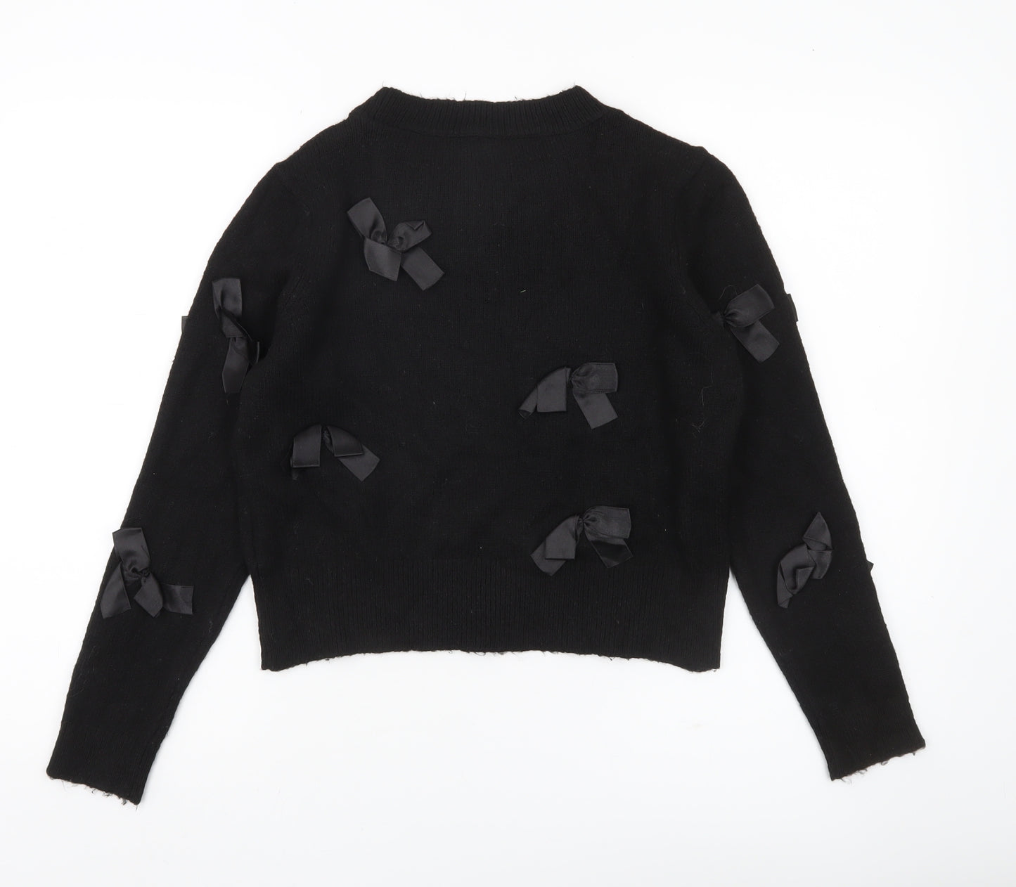 ONLY Womens Black XS Bow Accent Crew Neck Knit Jumper