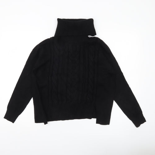 Karen Millen Women’s Black Roll Neck Cable-Knit Jumper Size 8