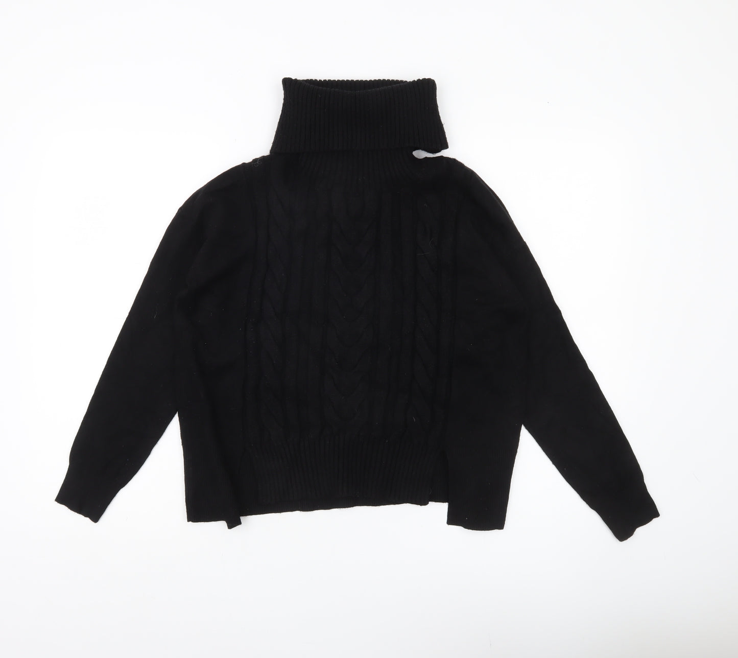 Karen Millen Women’s Black Roll Neck Cable-Knit Jumper Size 8