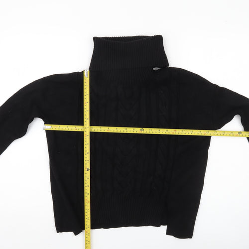 Karen Millen Women’s Black Roll Neck Cable-Knit Jumper Size 8