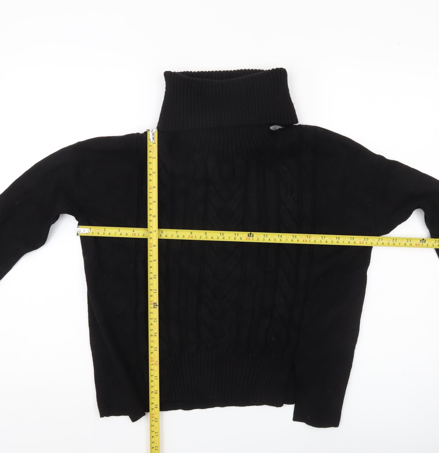 Karen Millen Women’s Black Roll Neck Cable-Knit Jumper Size 8