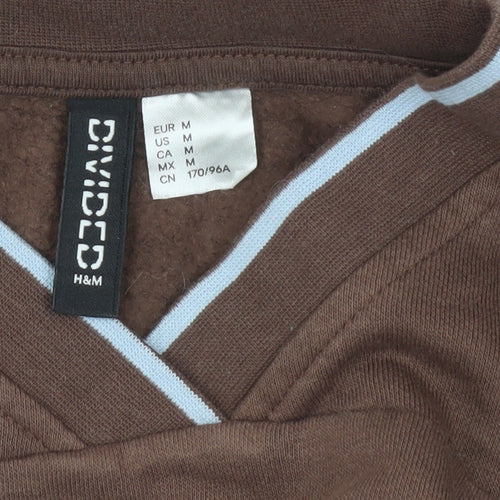 H&M Divided Women’s Brown Cropped Sweatshirt Size 12 V-Neck Logo Print