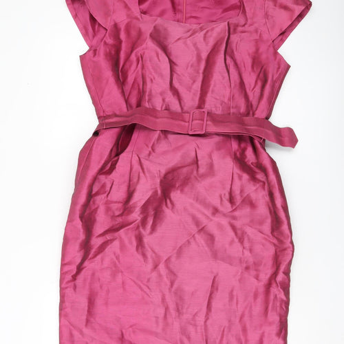 CC Women Pink Linen Sheath Knee Length Dress Size 14 Belted