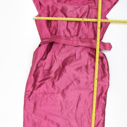 CC Women Pink Linen Sheath Knee Length Dress Size 14 Belted