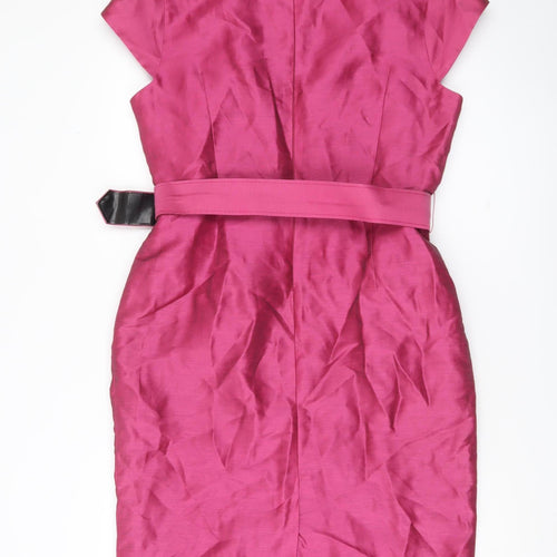 CC Women Pink Linen Sheath Knee Length Dress Size 14 Belted