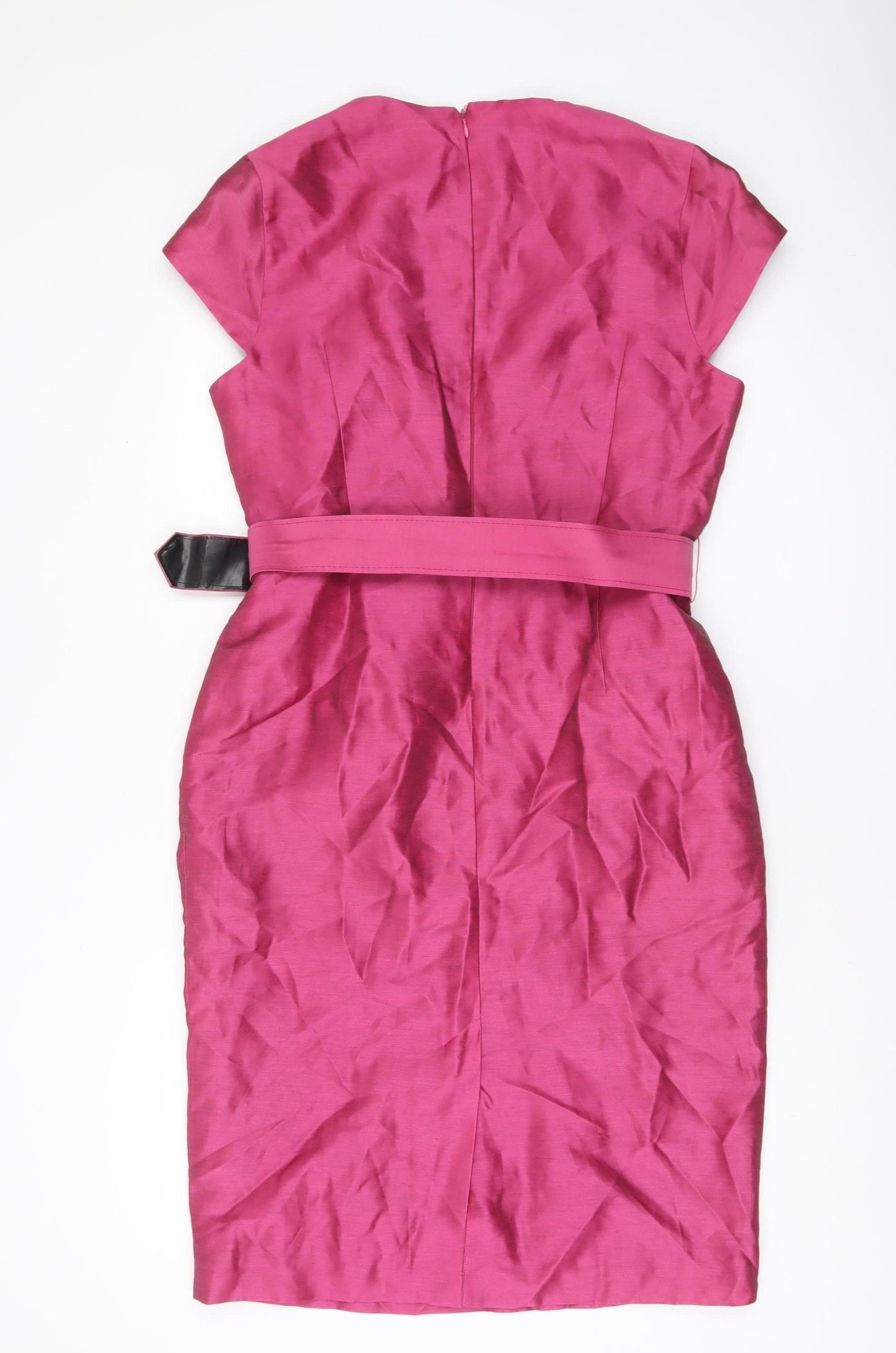 CC Women Pink Linen Sheath Knee Length Dress Size 14 Belted