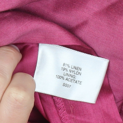 CC Women Pink Linen Sheath Knee Length Dress Size 14 Belted