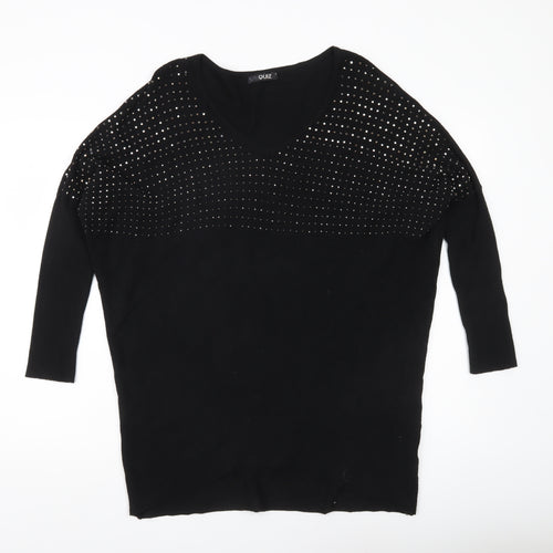 Quiz Women’s Black Rhinestone V-Neck Pullover Jumper Size S