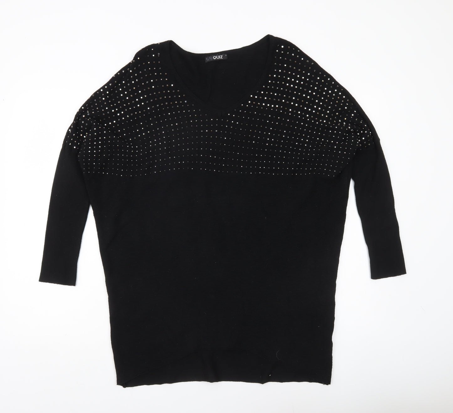 Quiz Women’s Black Rhinestone V-Neck Pullover Jumper Size S