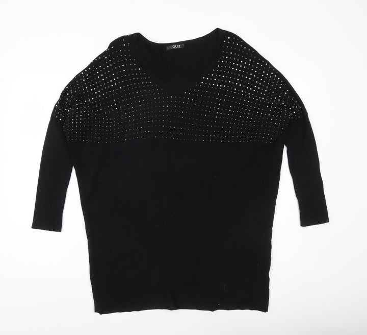Quiz Women’s Black Rhinestone V-Neck Pullover Jumper Size S