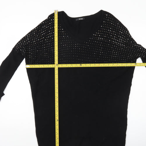 Quiz Women’s Black Rhinestone V-Neck Pullover Jumper Size S