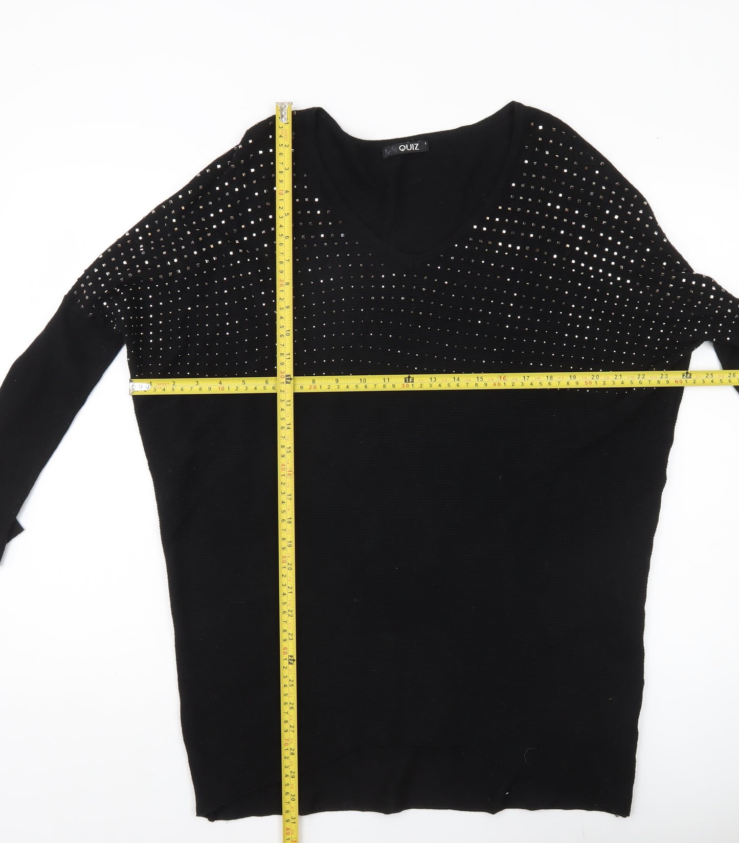 Quiz Women’s Black Rhinestone V-Neck Pullover Jumper Size S