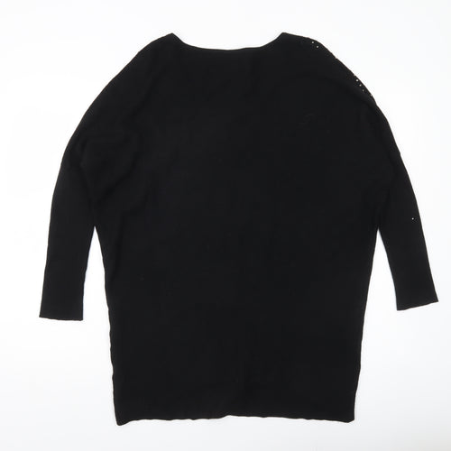 Quiz Women’s Black Rhinestone V-Neck Pullover Jumper Size S