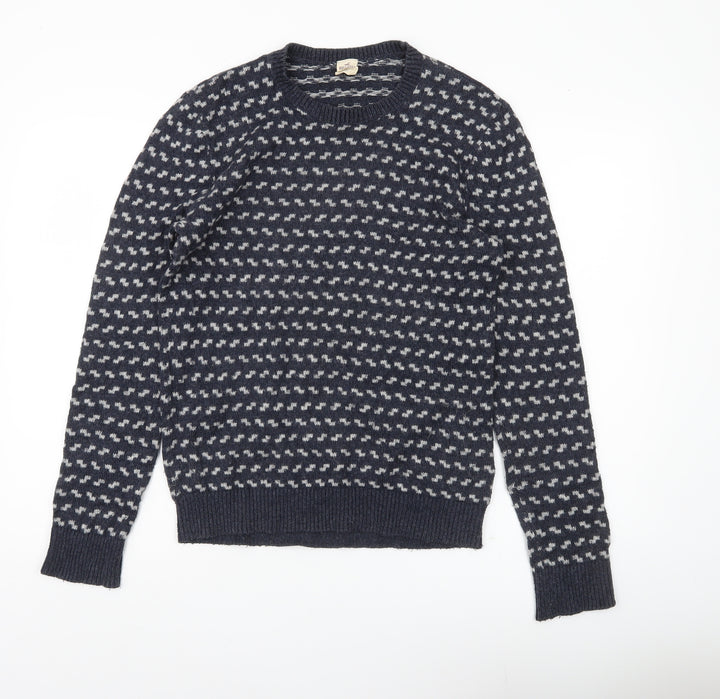 Hollister Men's Blue Small Pullover Jumper Crew Neck Knit Geometric
