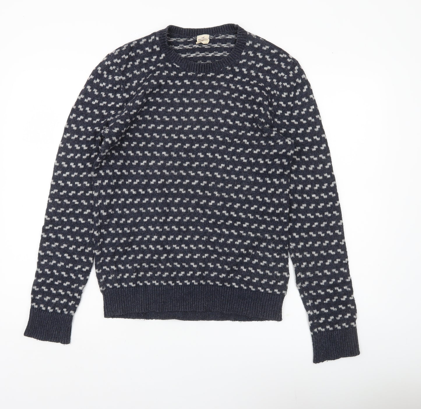 Hollister Men's Blue Small Pullover Jumper Crew Neck Knit Geometric