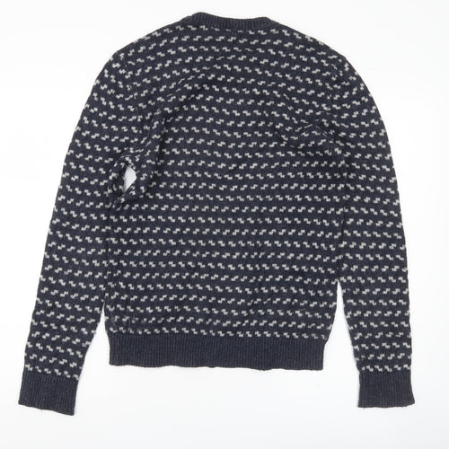 Hollister Men's Blue Small Pullover Jumper Crew Neck Knit Geometric