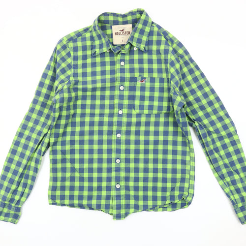 Hollister Men's Green Blue Check Slim Fit Button-Up Shirt S