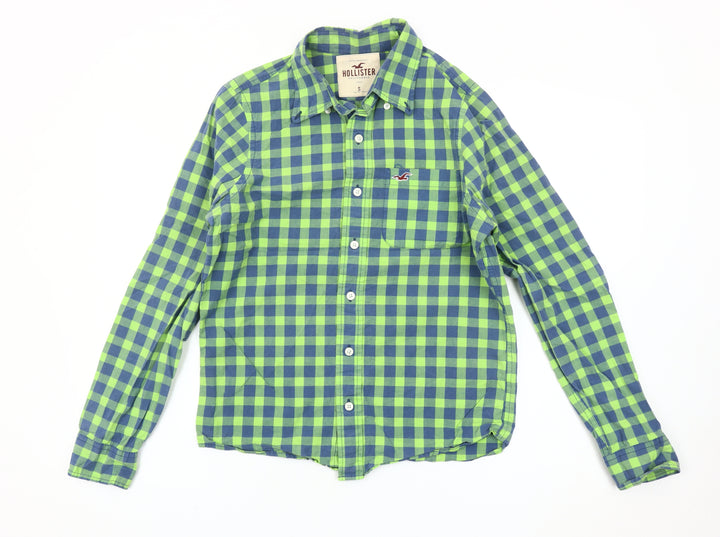 Hollister Men's Green Blue Check Slim Fit Button-Up Shirt S