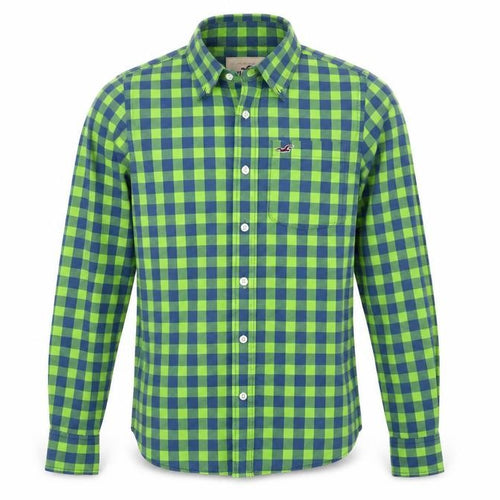 Hollister Men's Green Blue Check Slim Fit Button-Up Shirt S