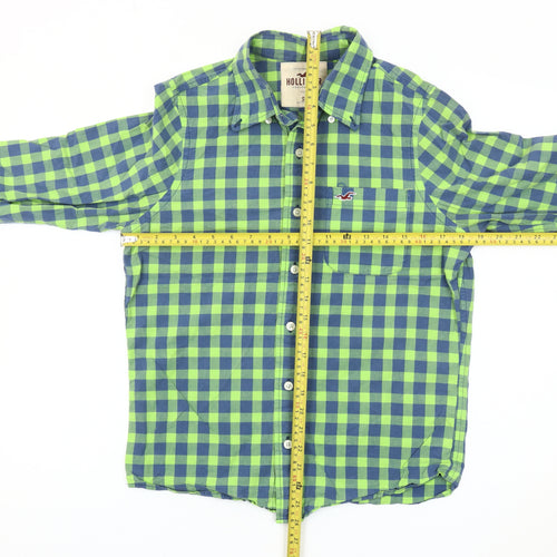 Hollister Men's Green Blue Check Slim Fit Button-Up Shirt S