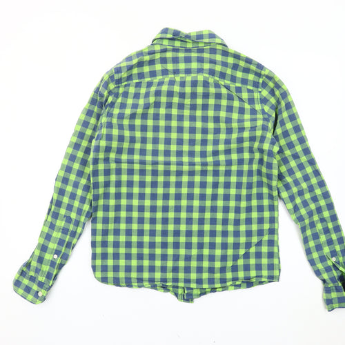 Hollister Men's Green Blue Check Slim Fit Button-Up Shirt S