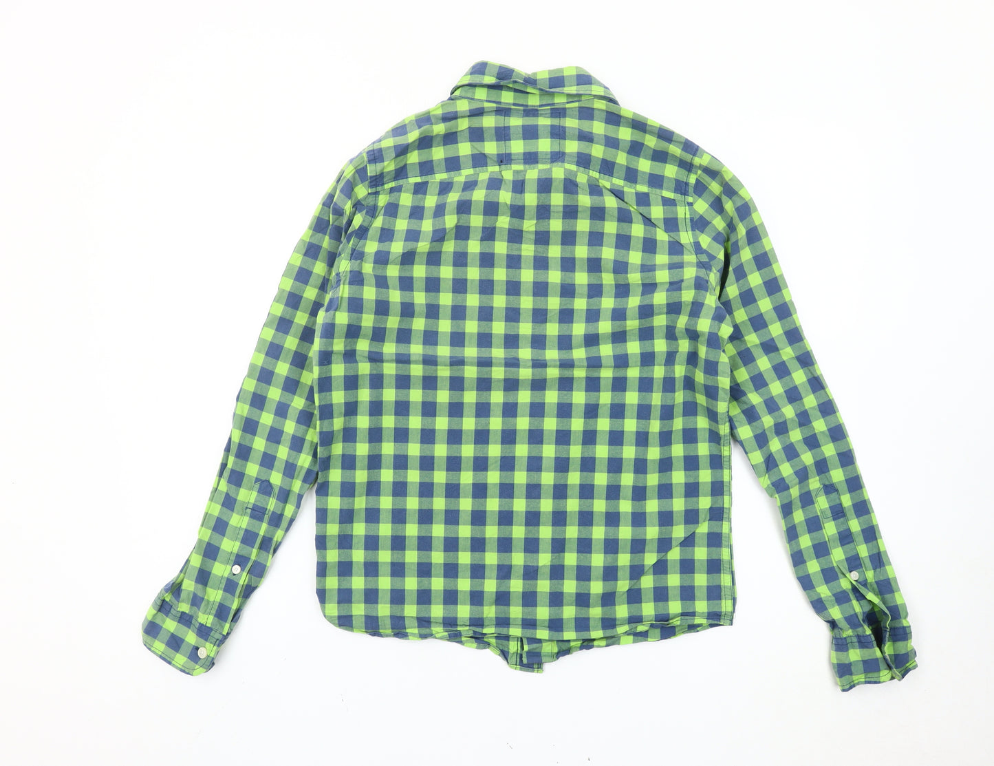 Hollister Men's Green Blue Check Slim Fit Button-Up Shirt S