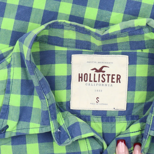 Hollister Men's Green Blue Check Slim Fit Button-Up Shirt S