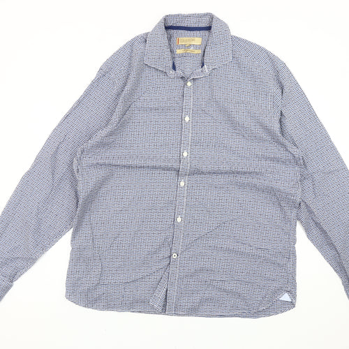Marks and Spencer Men’s Blue Check Cotton Shirt XL Tailored Fit
