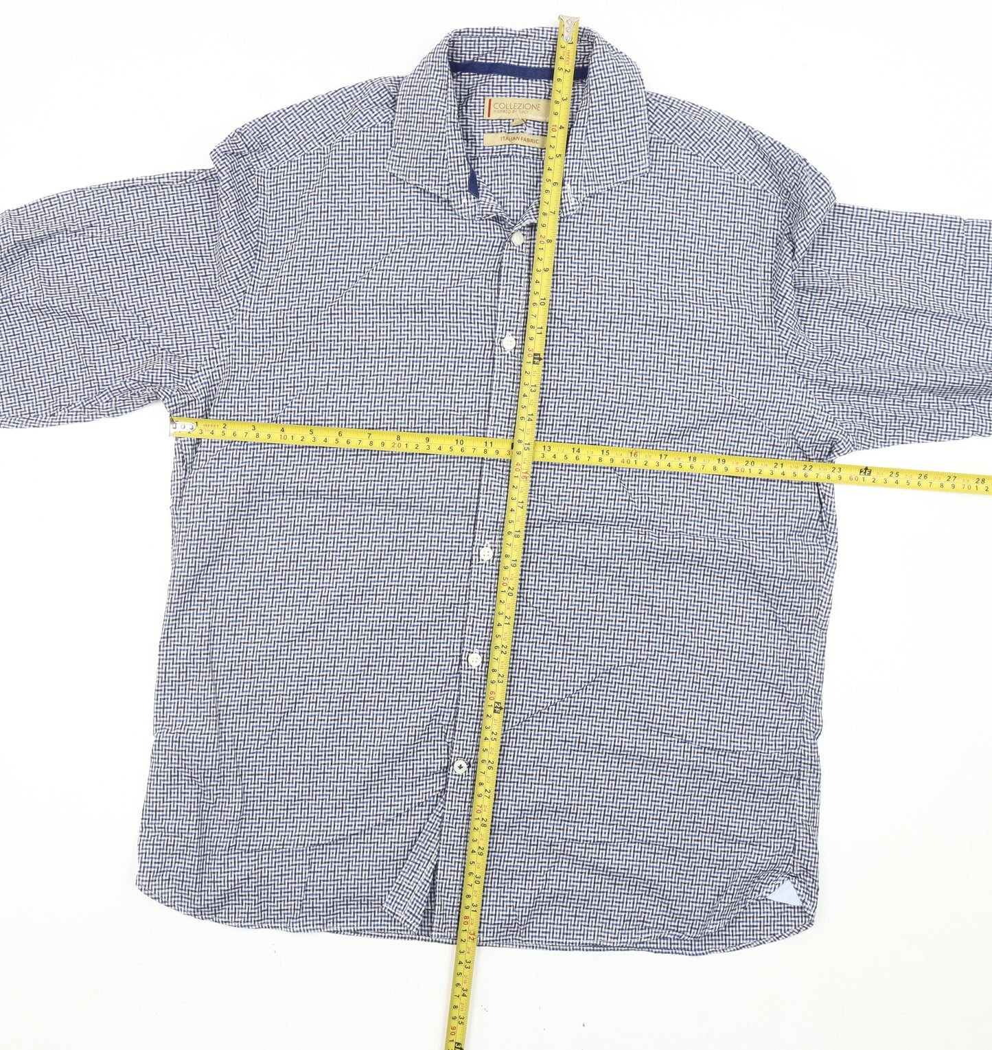 Marks and Spencer Men’s Blue Check Cotton Shirt XL Tailored Fit