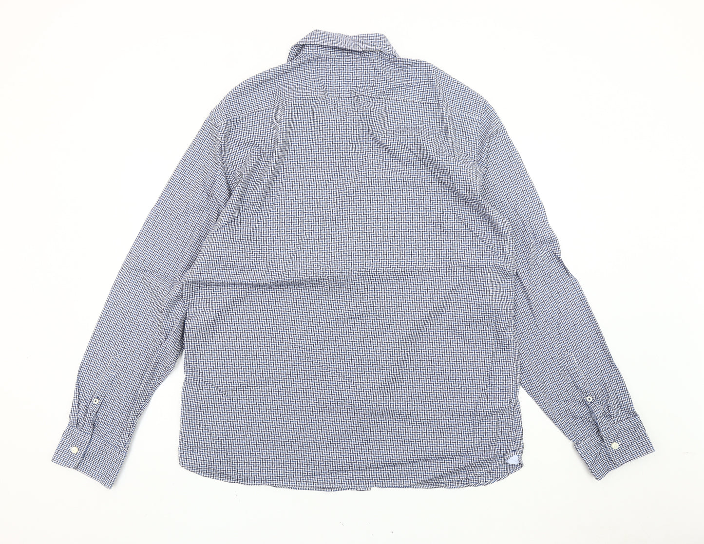 Marks and Spencer Men’s Blue Check Cotton Shirt XL Tailored Fit