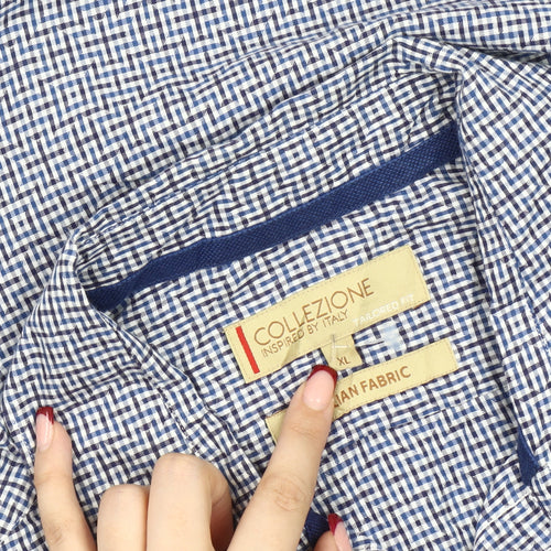 Marks and Spencer Men’s Blue Check Cotton Shirt XL Tailored Fit