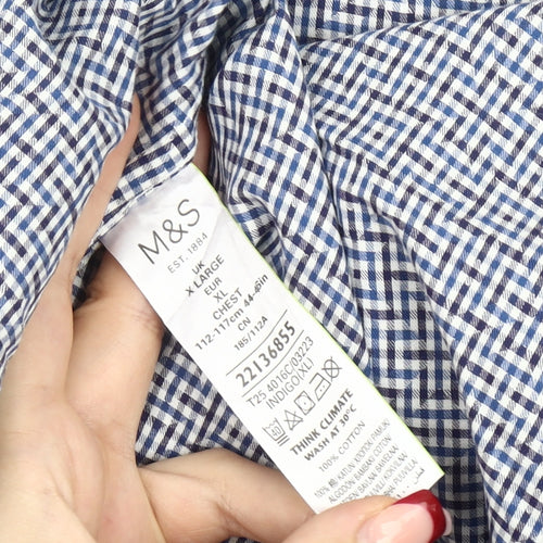 Marks and Spencer Men’s Blue Check Cotton Shirt XL Tailored Fit