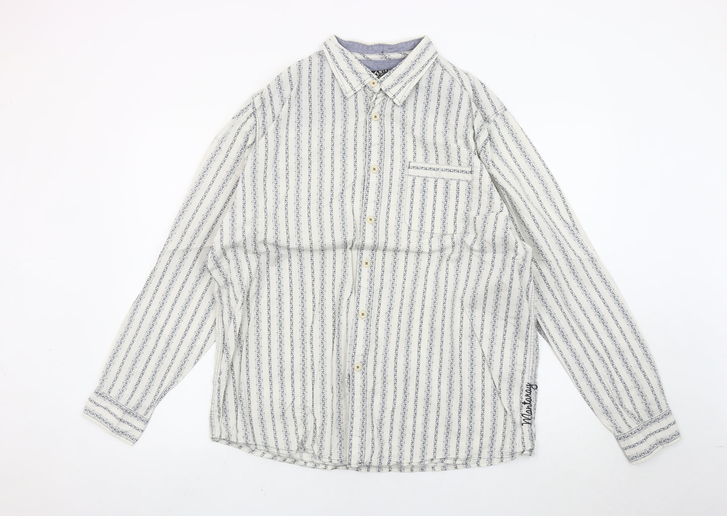 Nianary Men’s White Striped Cotton Button-Up Shirt Size L